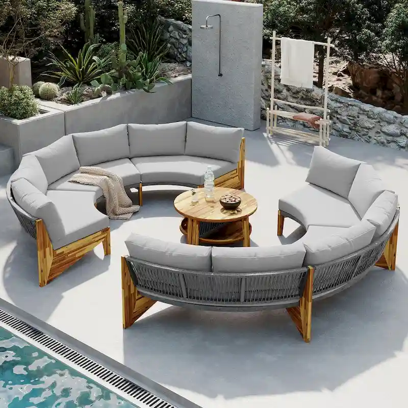Patio Furniture Set, Half Moon Patio Sectional Sofa Set, All Weather Conversation Set with Thick Cushions and Coffee Table
