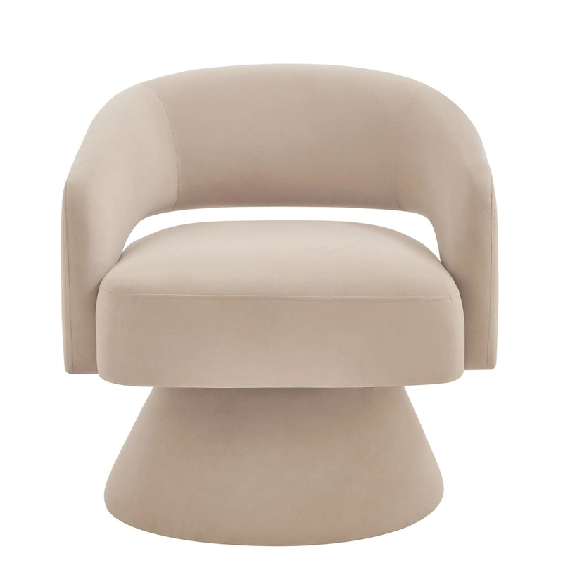 Modern Swivel Barrel Chair, Upholstered Velvet Round Accent Chairs,360 Degree Comfy Swivel Chair with Open Backrest