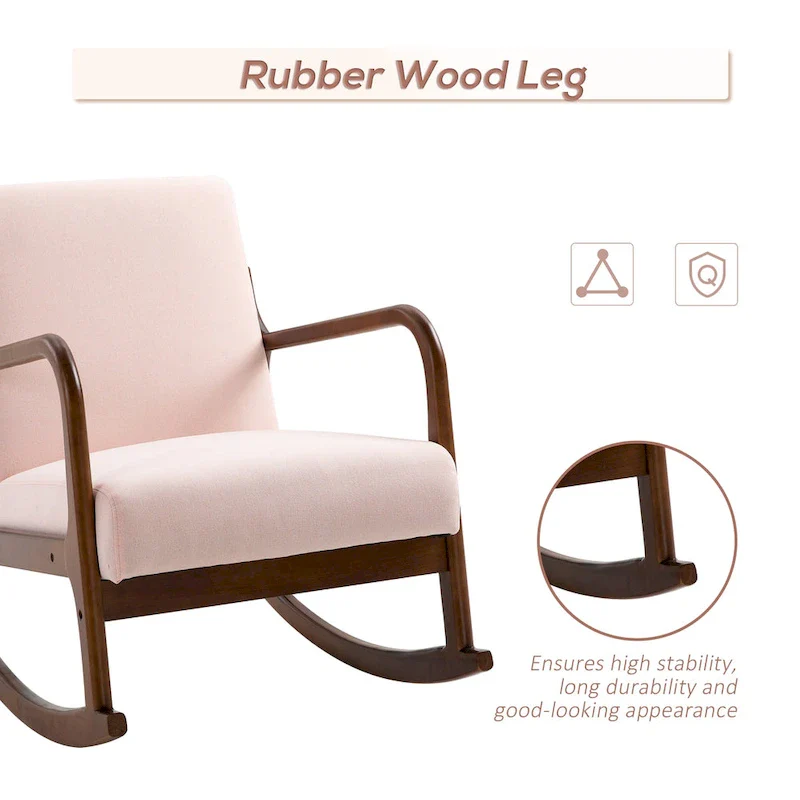 HOMCOM Rocking Chair with Curved Wood Base, Fabric Rocker with Padded Seat Home Furniture Bedroom Living Room Relax