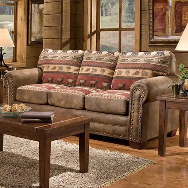 Microfiber Sofa with Nailhead Accents - Rustic Style