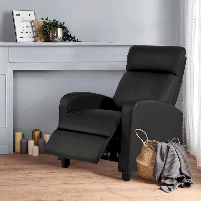 Black 2-Point Massage Recliner Chair with Faux Leather Upholstery