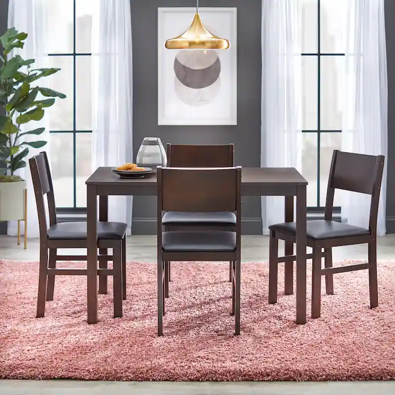 Solid Rubberwood Dining with Cushioned Chairs – White / Espresso, Microfiber / Faux Leather, Seats 4