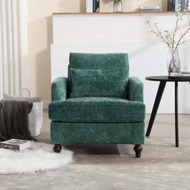 Emerald Modern 29.53  Chenille Upholstered Arm Chair with Solid Wood Frame and Pillows