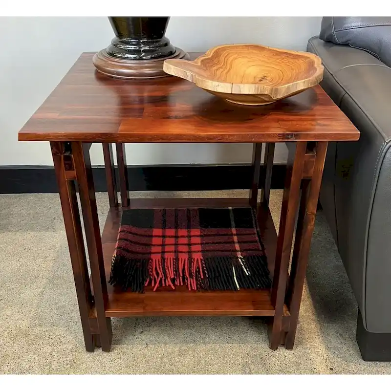 Acacia Wood Architectural End Table with Shelf