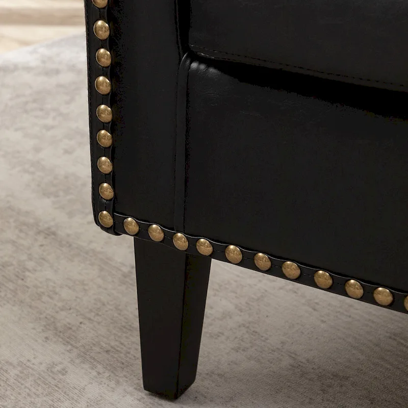 KINWELL 29  PU Faux Leather Club Armchair with Nailheads, Set of 2