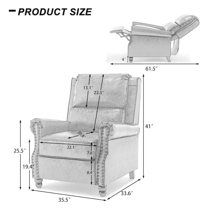 2 Set Nail-head Padded Seat Pushback Recliner Chair