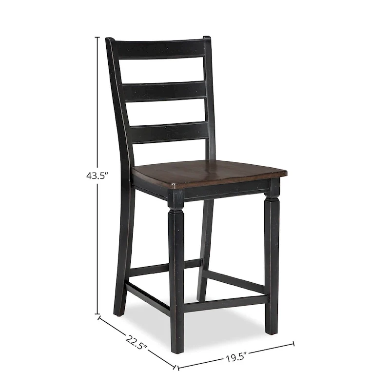 Glenwood Rubbed Black and Charcoal 24 Inch Ladderback Barstool (Set of 2)