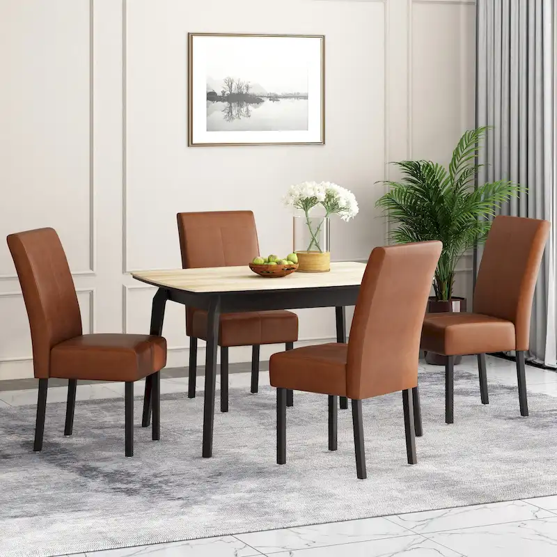 T-stitch Chocolate Brown Bonded Leather Dining Chair (Set of 4) by