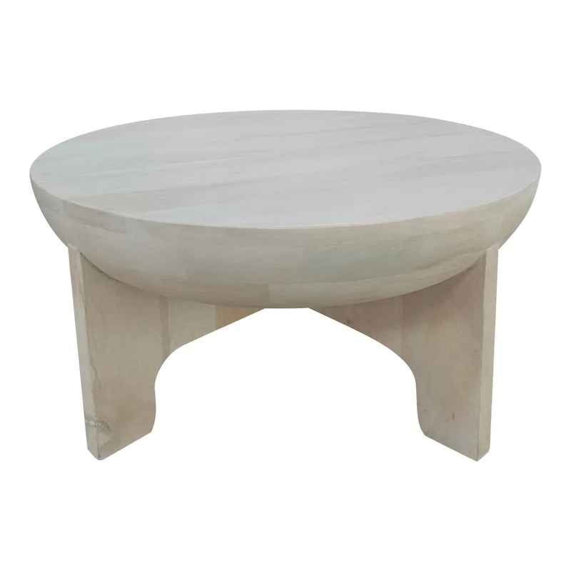 32-Inch Mango Wood Drum Top Coffee Table, Classic Washed White