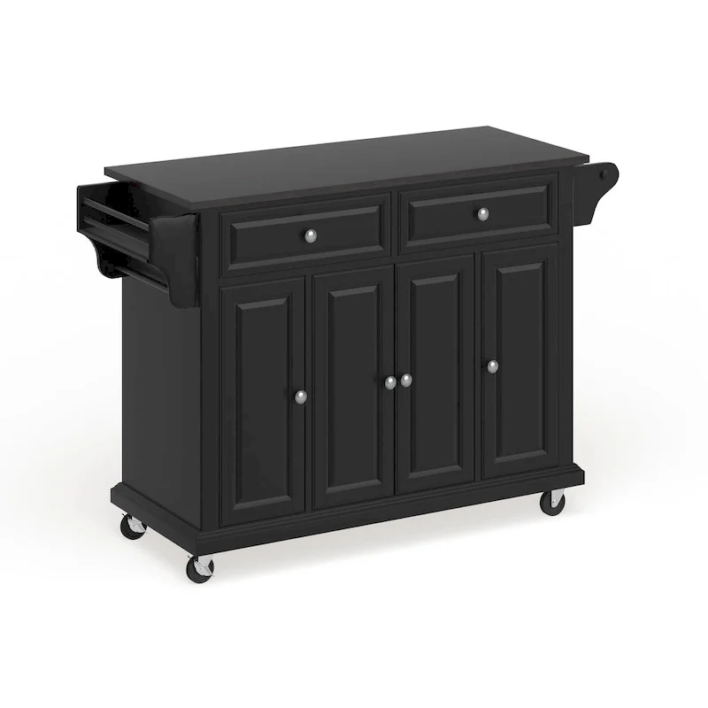 Black Wood Kitchen Cart/ Island with Solid Black Granite Top - 18d x 51.5w x 36h