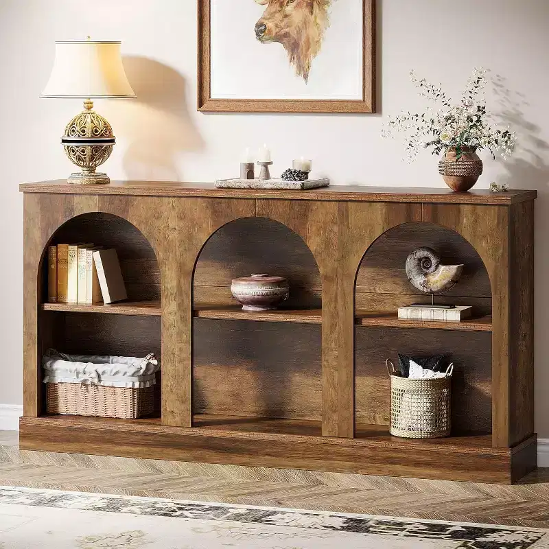 Lantine Farmhouse Console Table, 62.99-Inch Long Entryway Table with 3 Tier Storage