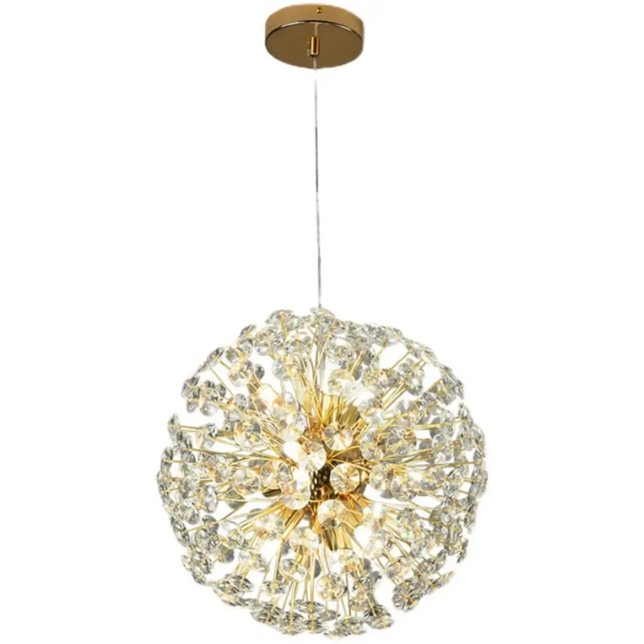 Adjustable Height Gold Crystal Globe Starburst Chandelier