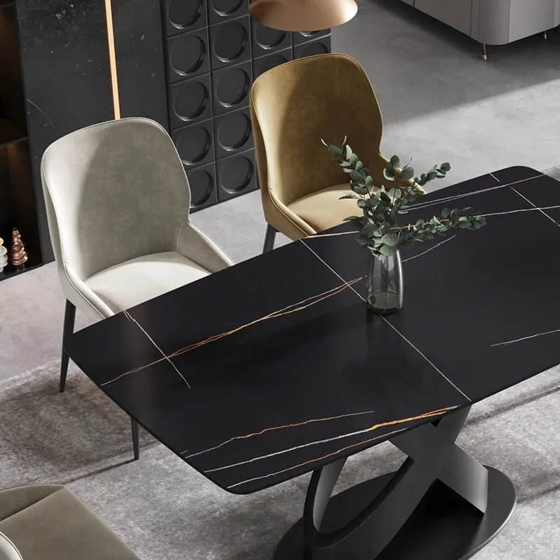 63 Modern Dining TableSintered Stone Tabletop with Black Base