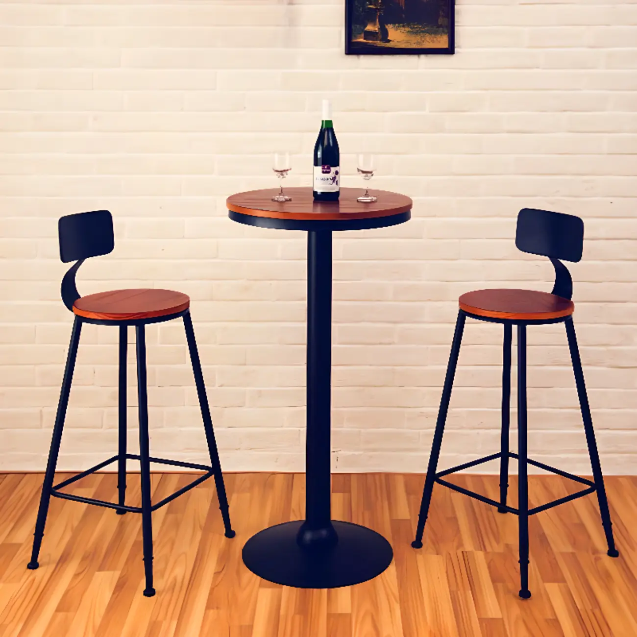 Adjustable Round Wood Metal Industrial Bar Table