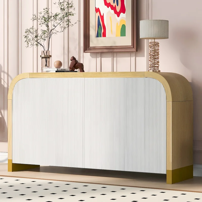 White+Gold / Navy Blue+Gold / Black+Gold Storage Cabinet with Adjustable Shelves & Wave Pattern, Modern Style, 1-Person