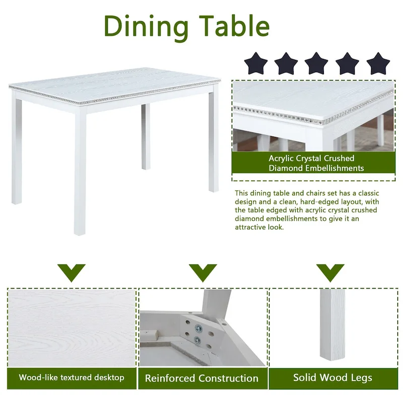 5 Piece Wooden Dining Table Set, Kitchen Table Set with a Rectangular Table and 4 Upholstered Chairs