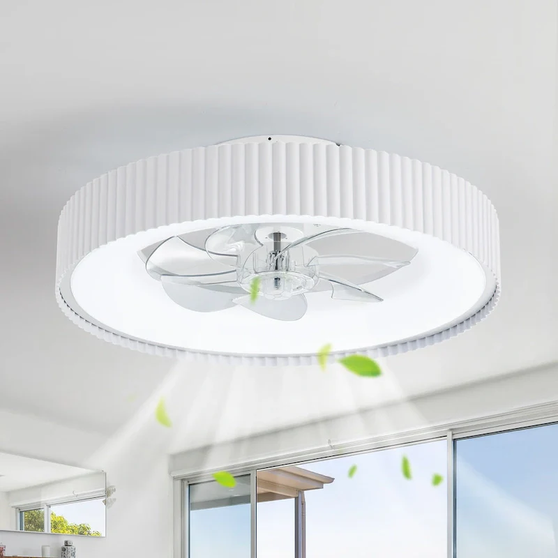19.3  White Flush Mount 7-Blade Ceiling Fan with Remote and Dimmable LED Light, Stepless Color Temperature