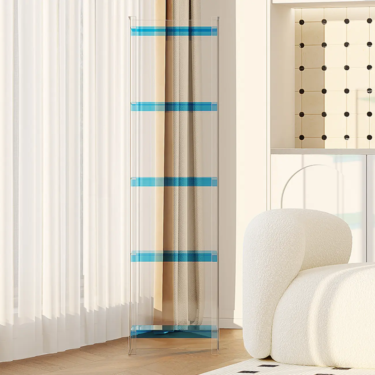 Minimalism Clear Acrylic 4-Tier Vertical Narrow Bookcase