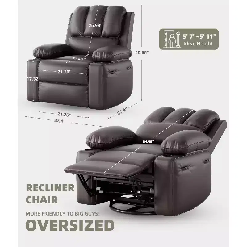 360 Swivel Recliner Chair with Heat & Massage, Oversized Rocking Chair for Adults, Manual Recliner w/Cup Holder, for Living Room Bedroom Nursery