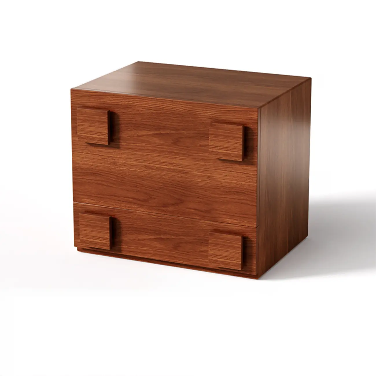Cubical Solid Wood Double Drawer Nightstand in Nut-Brown