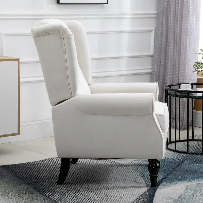 Cream White Modern 29.3 High Back Tufted Accent Chair with Wingback Design