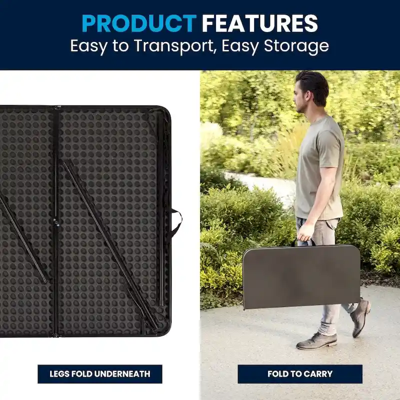 2.83-Foot Square Bi-Fold Plastic Folding Table with Carrying Handle