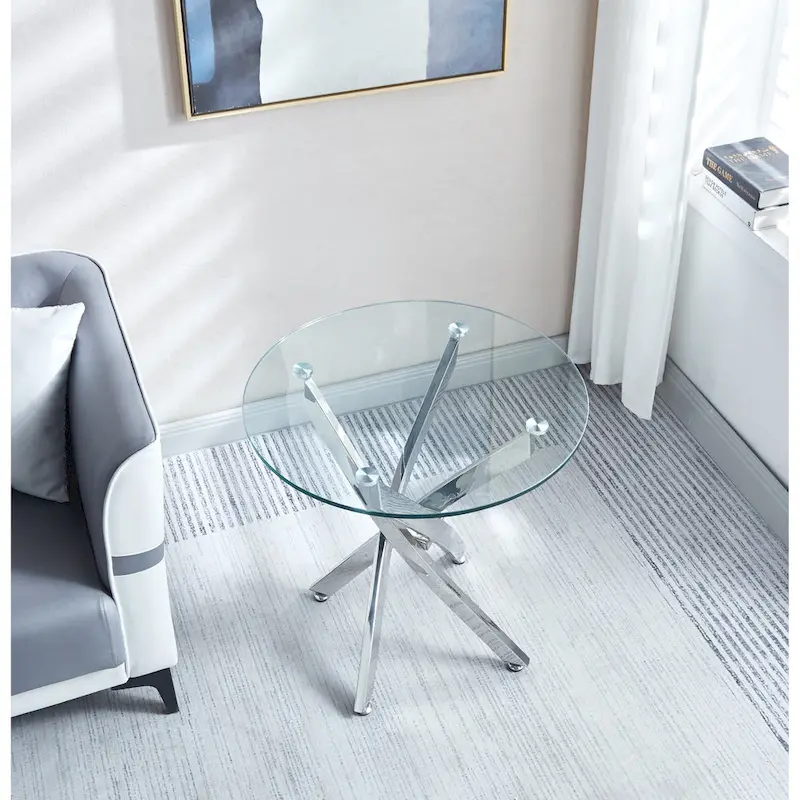 Modern Round Tempered Glass End Table with Stainless Steel Legs