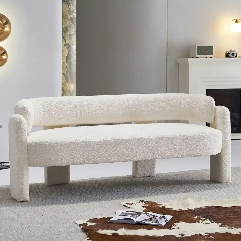 75.59  Wide Boucle Upholstery Modern Sofa for Living Room Beige