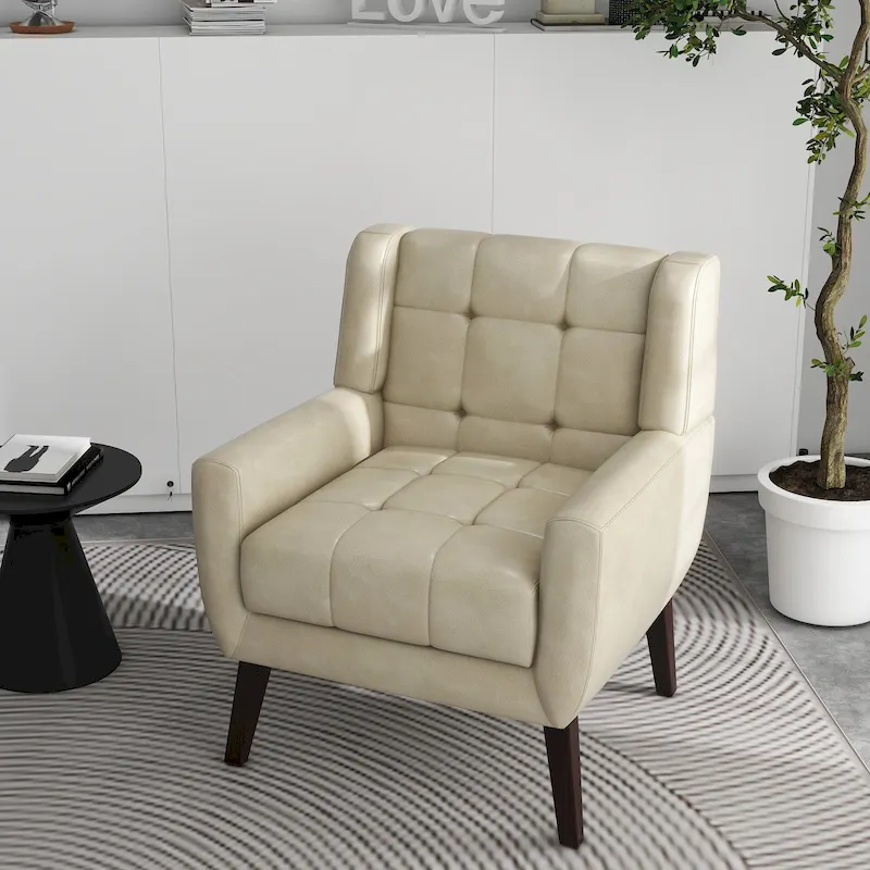 Tufted Upholstered Armchair with Wood Legs