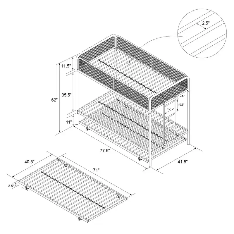 Bellemave Isaiah Triple Twin Metal Bunk Bed white