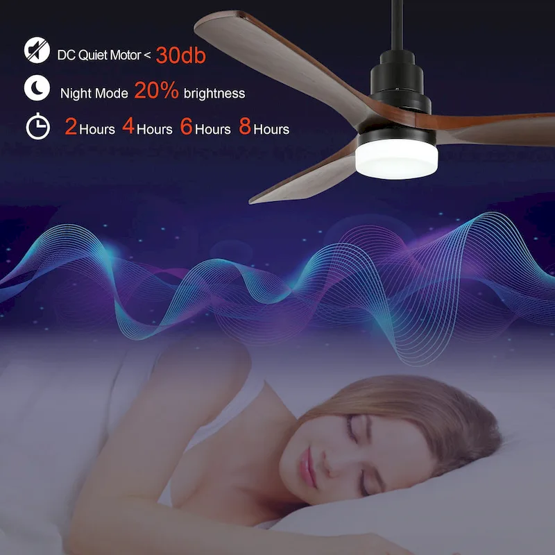 52  Farmhouse Solid Wood Ceiling Fan with Dimmable LED Light, 3-Speed Reversible Ceiling Fan with Remote