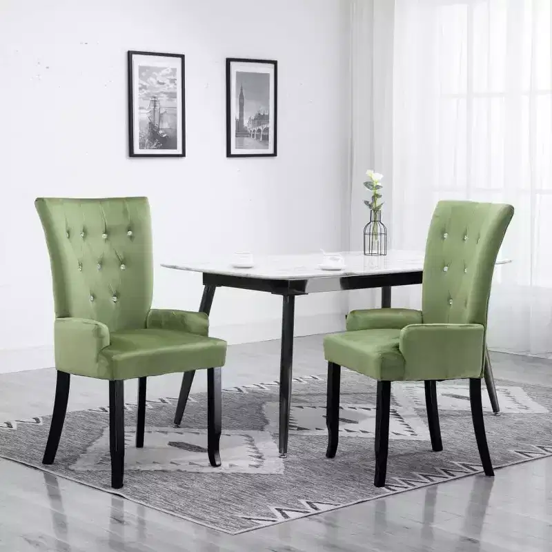 vidaXL Dining Chair Light Green Polyester Velvet, Solid Oak Wood