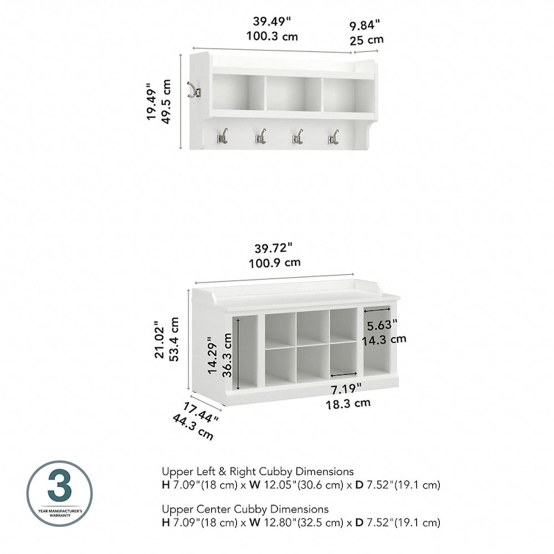 Woodland 40W Shoe Bench w/ Shelves & Wall Coat Rack by Bush Furniture