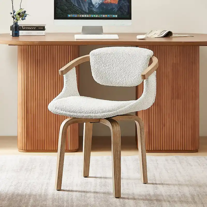 Swivel Upholstered and Wood Accent Chair