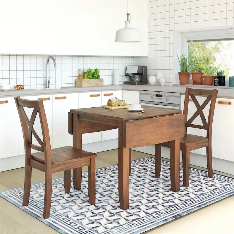 Merax 3-Piece Wood Drop Leaf Breakfast Nook Dining Table Set