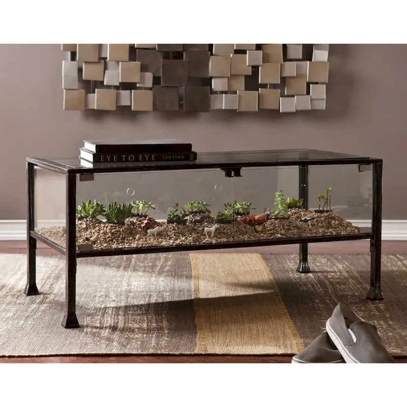 43  Black Glass And Metal Rectangular Coffee Table - 18.5  H x 42.5  W x 21  D