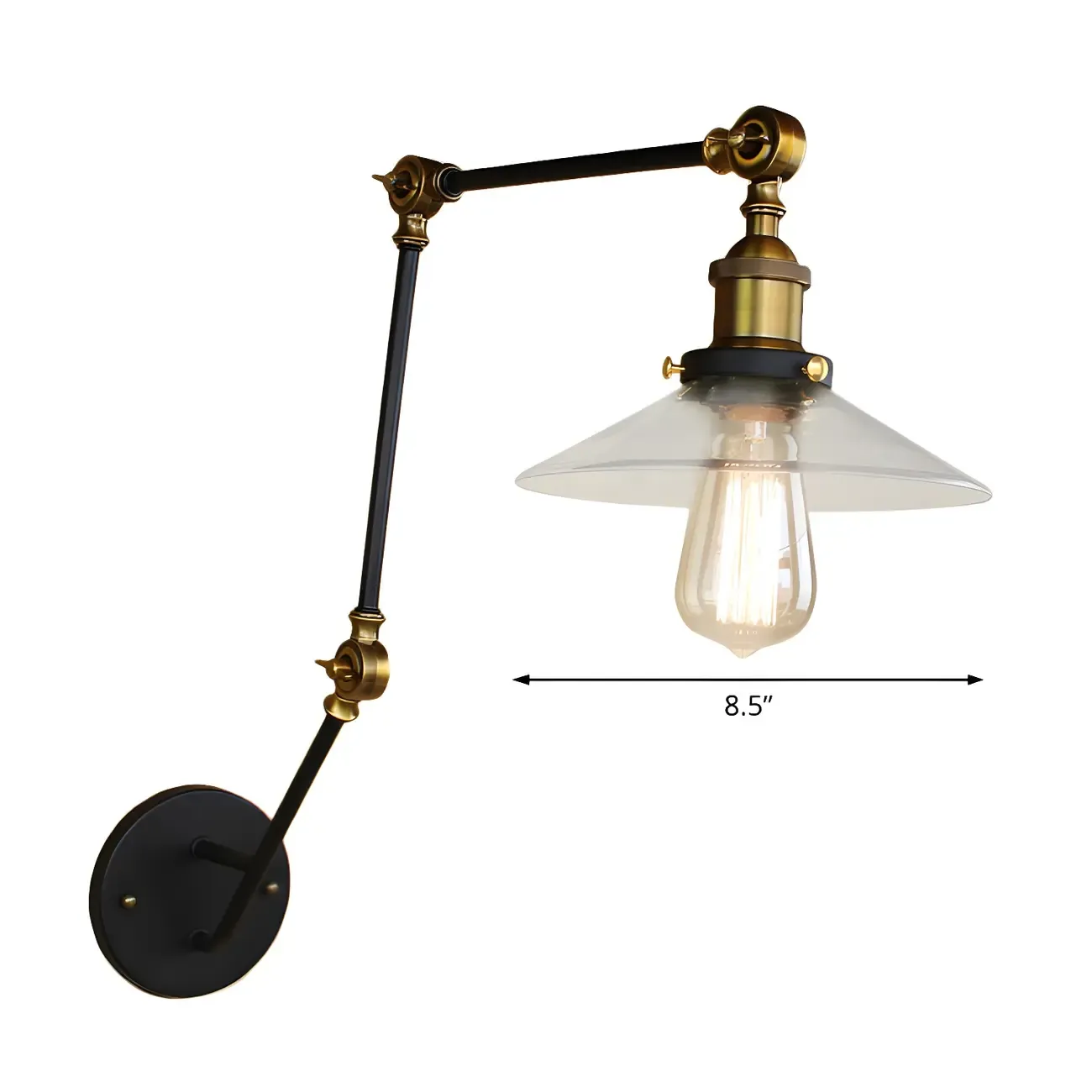 Wide Flare Brass Black 3-Section Arm Swing Wall Light