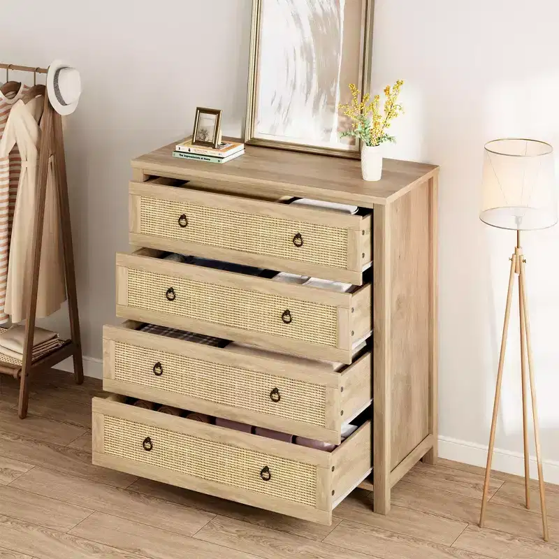 GustoWave 54 Rattan 7-Drawer Dresser, Wood Chest of Drawers with Storage Cabinet for Bedroom, Living Room, Hallway, Oak