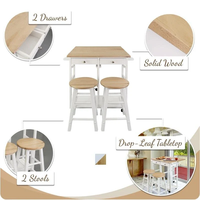 Wooden Breakfast Cart with Drop-Leaf Table, American Maple Top - N/A