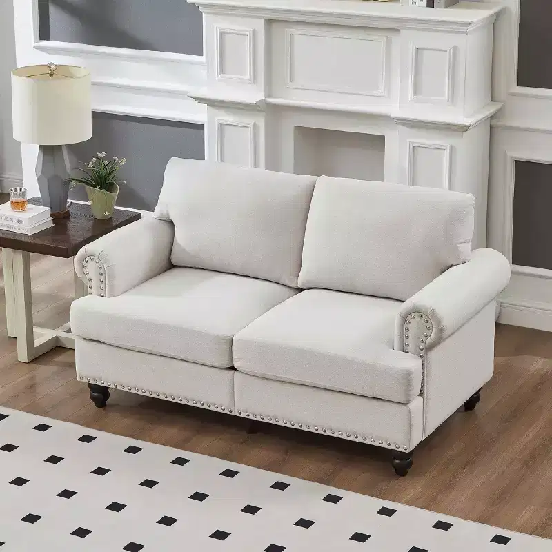 MAYEERTY Modern Sectional Sofa Classic Design with Nails Living Room 5 Seaters Upgolstered Polyester Beige
