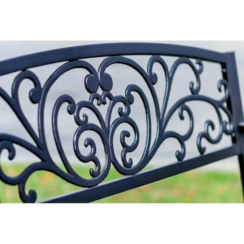 Garden Bench Black Scroll Backrest 50 Inch Long