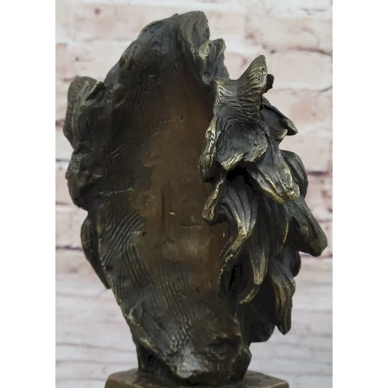 Male Lion Bronze Bust Statue Sculpture Figure On Black Marble Base Signed Barye 9 Inches X 4 Inches