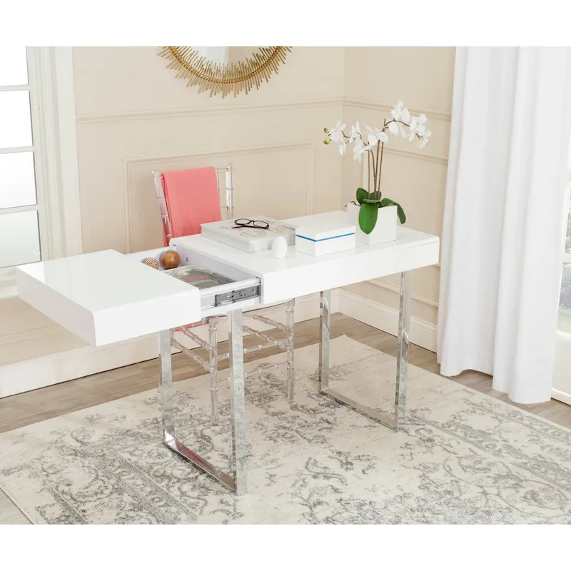 Modern Glam White & Chrome Desk