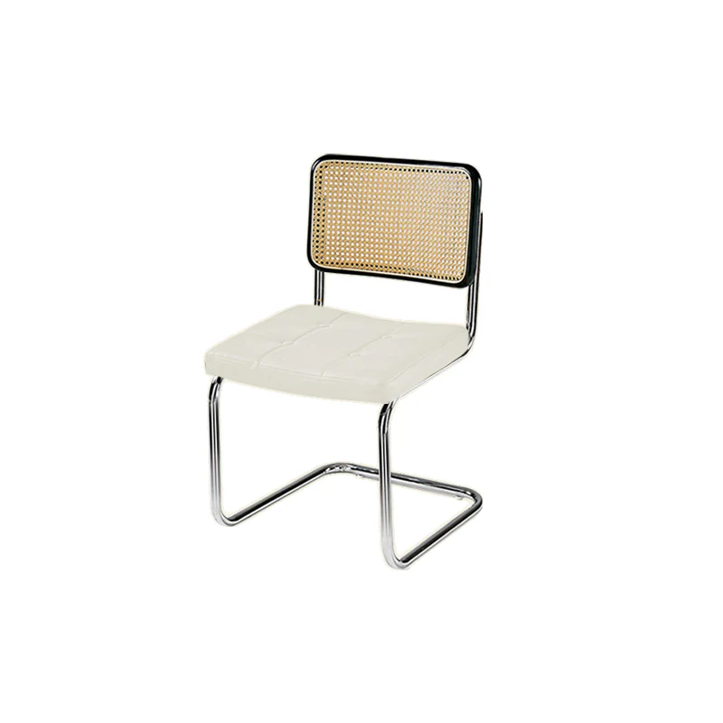 Modern Brown Cantilever Faux Leather Dining Chair Woven Back