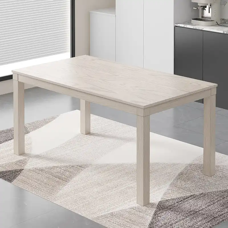 63 Inch Home Oak Wood Dining Table 6-Person Indoor Outdoor Table with Solid Wood Legs