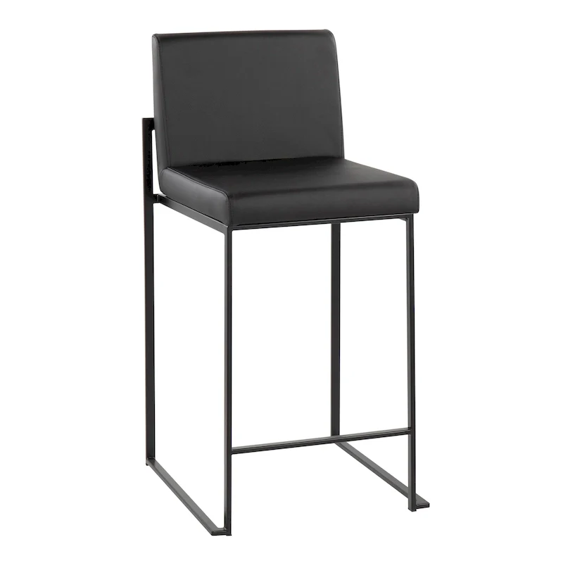 Black/Grey/White High Back Upholstered Counter Stool, Set of 2, 1-Person