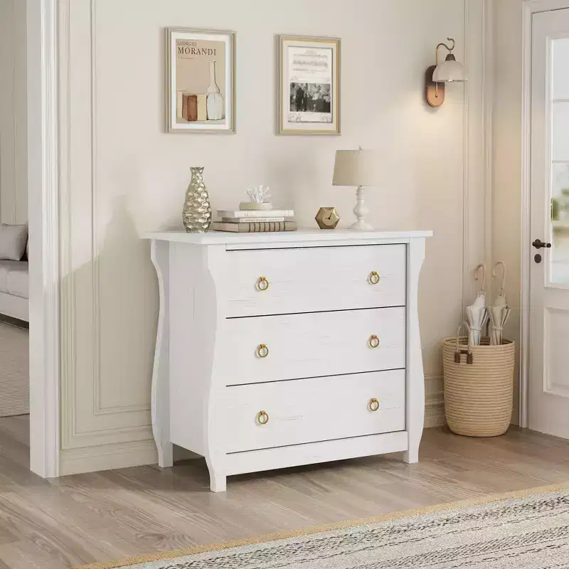 Drawer Dresser, Modern Fluted Dressers for Bedroom with Wood Top, Wooden Dresser & TV Stand,Clothes Storage for Living Room,Hallway