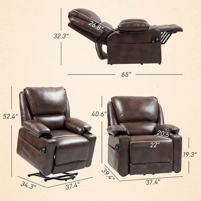 Power Lift Recliner Chair Sofa with Vibration Massage and Heat, Overstuffed Reclining Chair with Remote Control