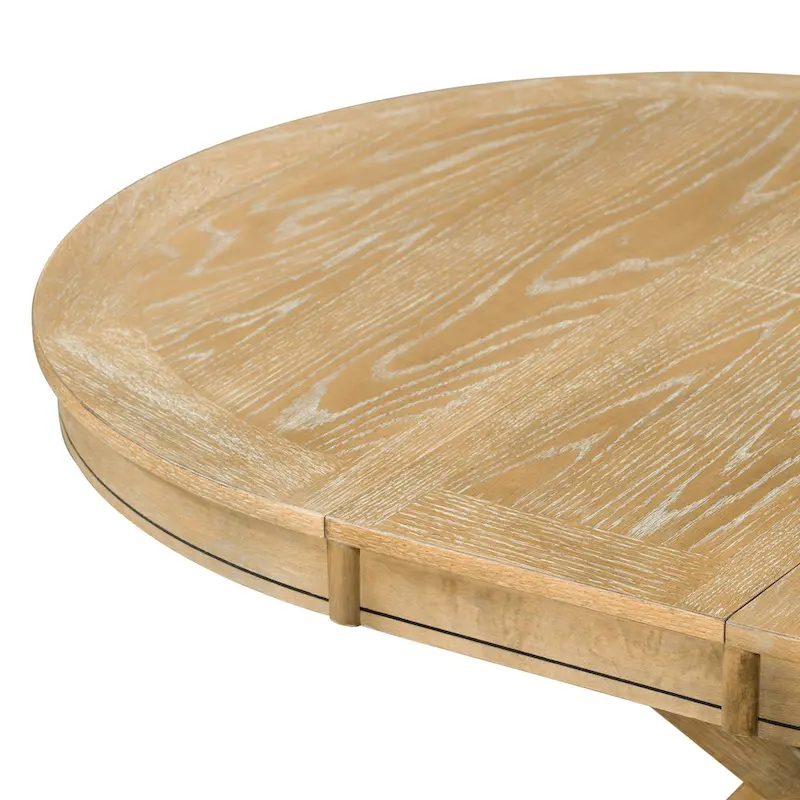 Natural Wood Wash Retro 5-Piece Wooden Dining Table Set with Extendable Round Table & 4 Chairs