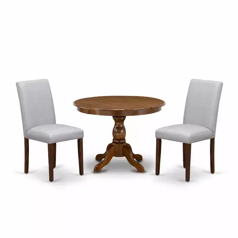 3-Piece Acacia Walnut Finish Solid Wood Top - Round Upholstered Dining Room Set (Seats-4)
